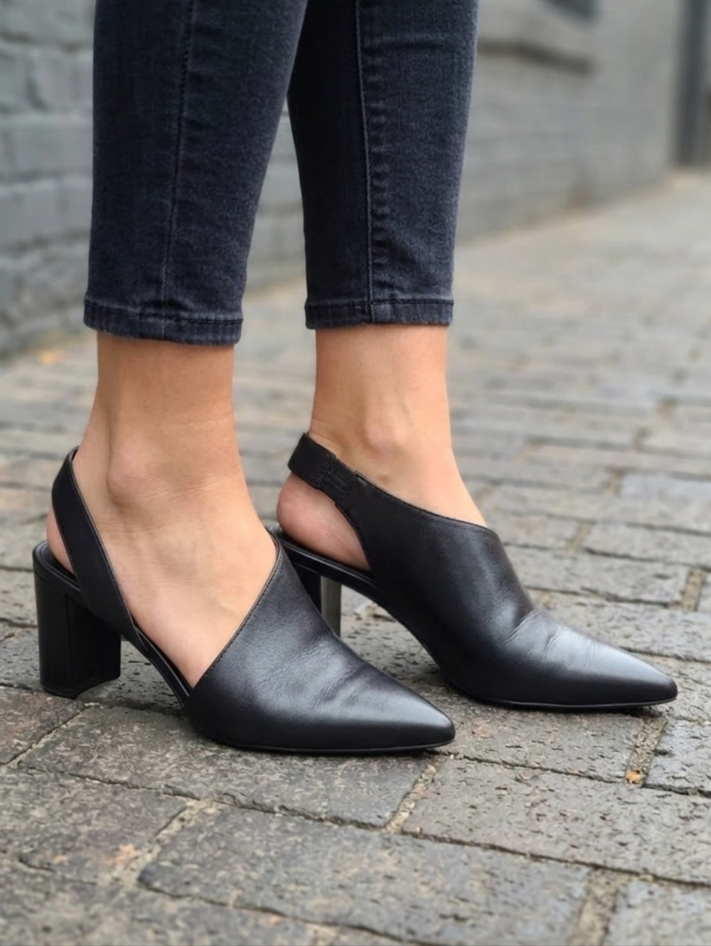 Cole Haan Grand Series Black Leather Slingback Pumps, Size 6.5B